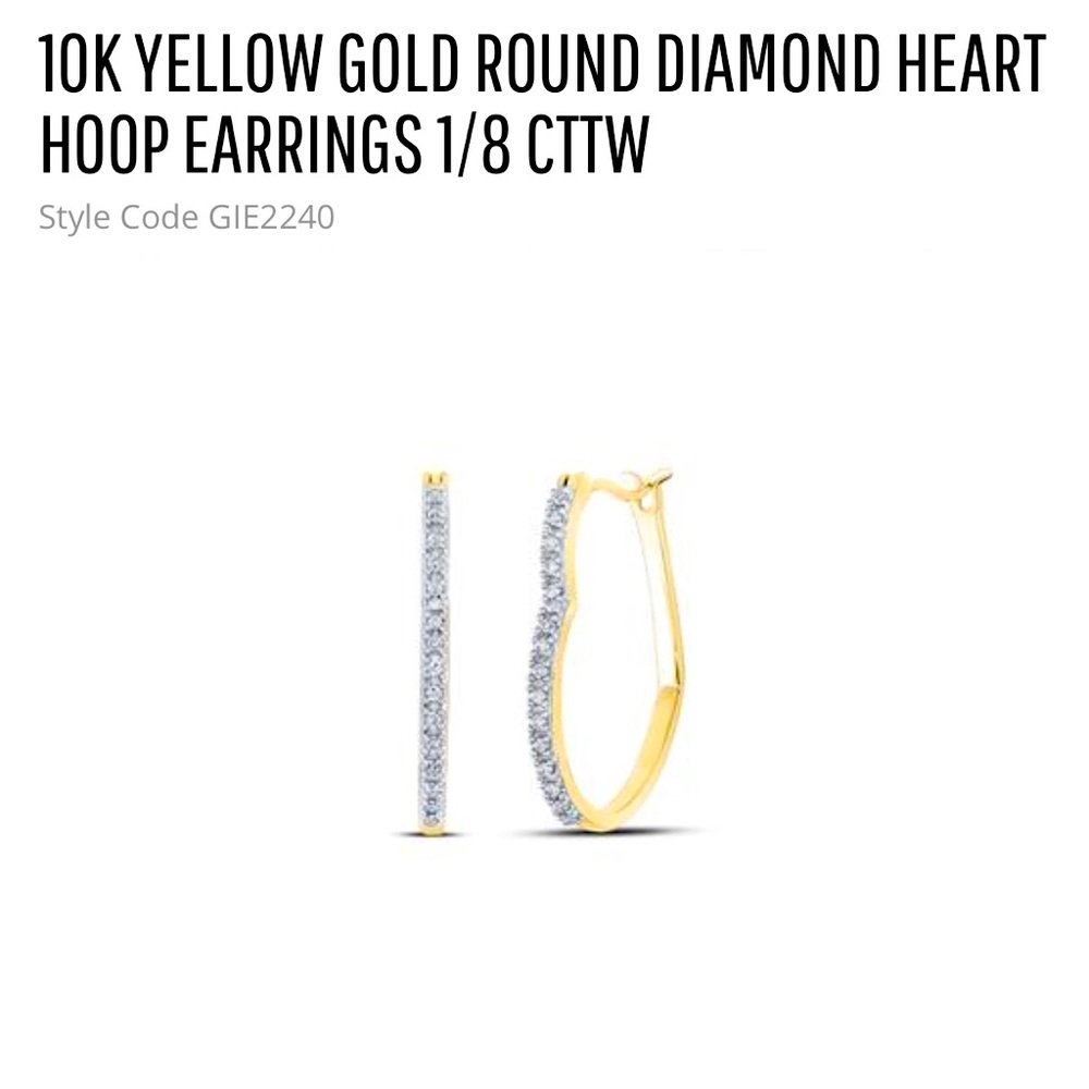10k solid REAL Gold REAL diamond Heart Hoop Earrings not plated no fake stones!